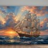 Segelschiff Leinwandbild Sonnenuntergang Meer Maritim Wandbild Großsegler Nautik