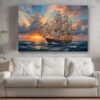 Segelschiff Leinwandbild Sonnenuntergang Meer Maritim Wandbild Großsegler Nautik