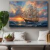 Segelschiff Leinwandbild Sonnenuntergang Meer Maritim Wandbild Großsegler Nautik