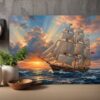 Segelschiff Leinwandbild Sonnenuntergang Meer Maritim Wandbild Großsegler Nautik