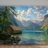 Leinwandbild Königssee Berchtesgaden Alpen Hütte Bergsee