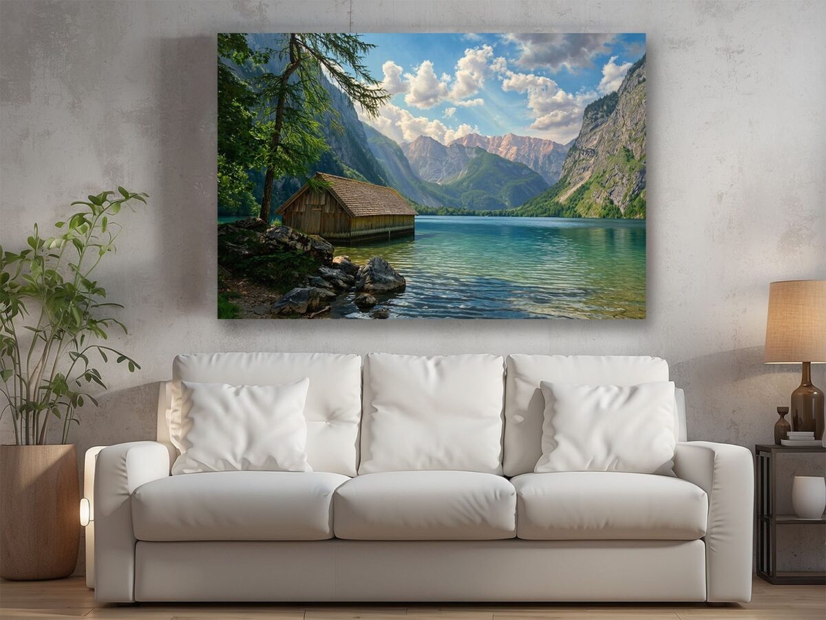 Leinwandbild Königssee Berchtesgaden Alpen Hütte Bergsee