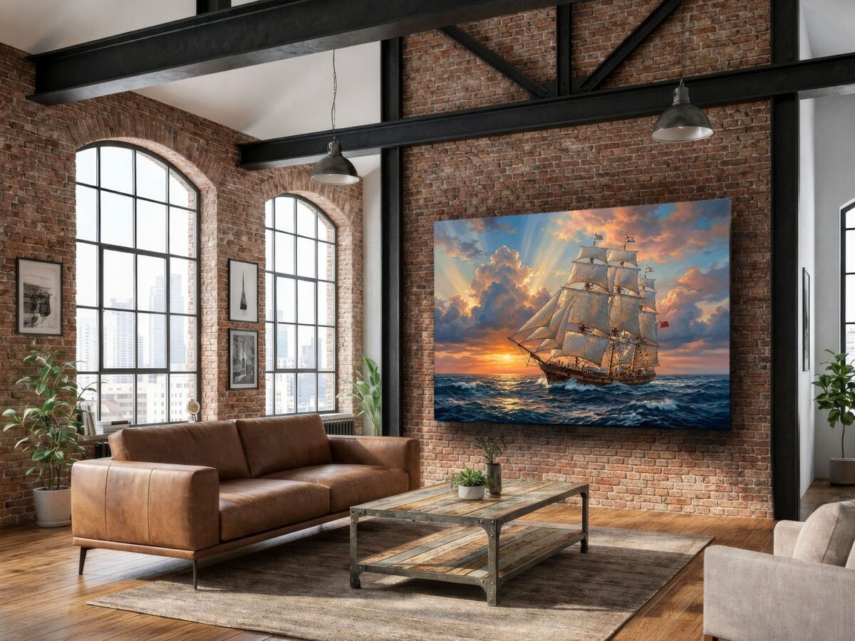 Segelschiff Leinwandbild Sonnenuntergang Meer Maritim Wandbild Großsegler Nautik