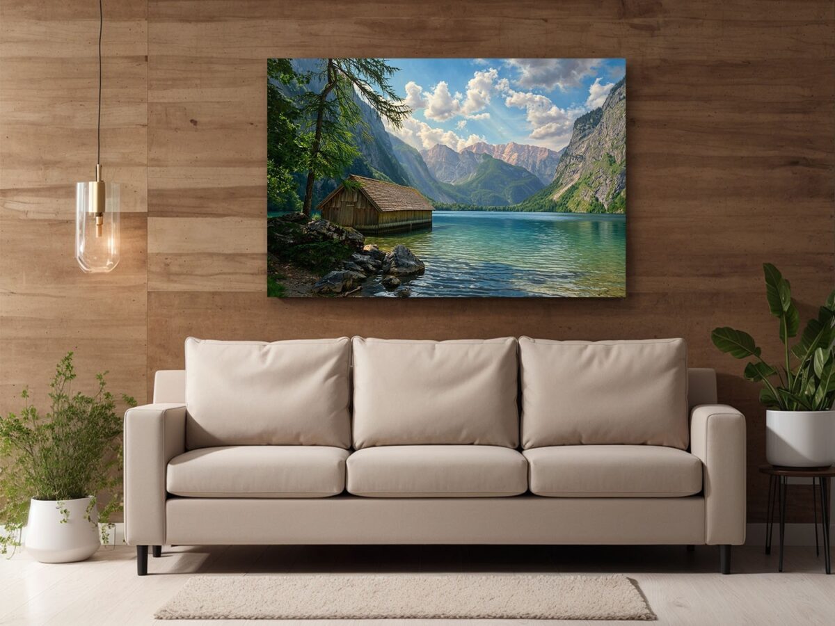 Leinwandbild Königssee Berchtesgaden Alpen Hütte Bergsee