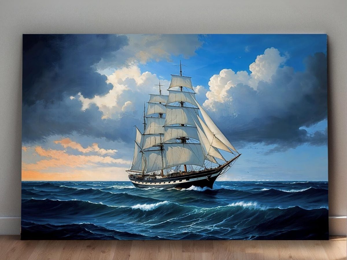 Segelschiff auf hoher See , Digital Art, Bild auf Leinwand