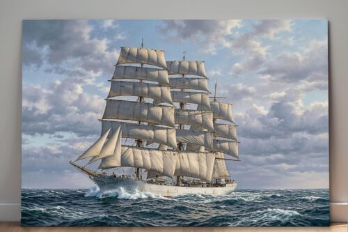 57-1398.jpg Leinwandbild Segelschiff auf bewegter See – Maritimes Wandbild mit Meer & Wolken