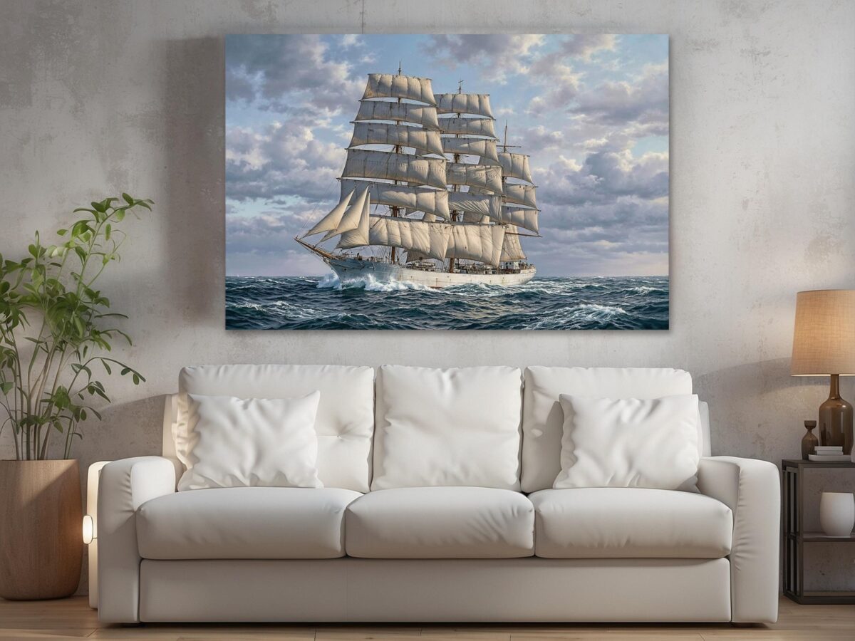 57-1399.jpg Leinwandbild Segelschiff auf bewegter See – Maritimes Wandbild mit Meer & Wolken