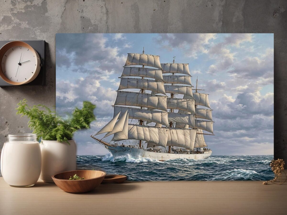 57-1400.jpg Leinwandbild Segelschiff auf bewegter See – Maritimes Wandbild mit Meer & Wolken