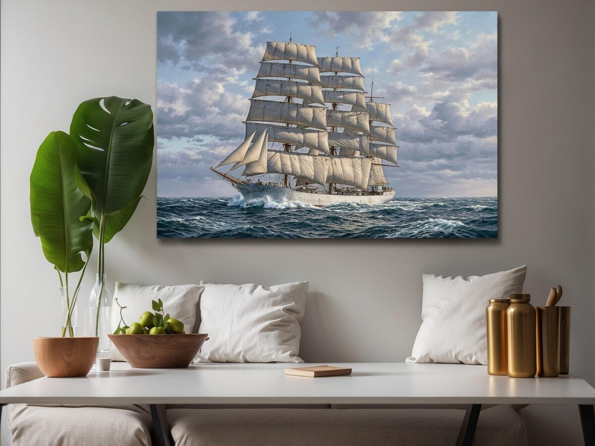 57-1402.jpg Leinwandbild Segelschiff auf bewegter See – Maritimes Wandbild mit Meer & Wolken
