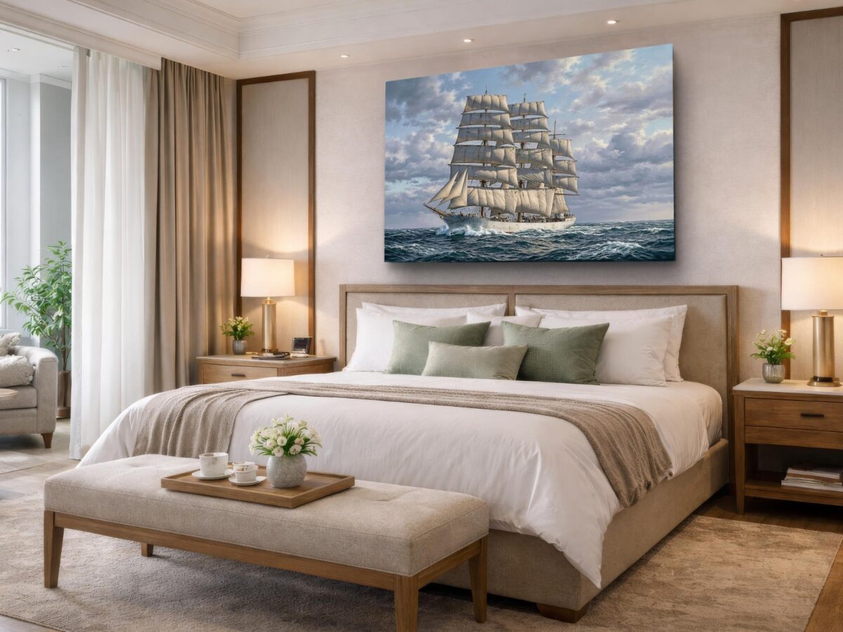 57-1405.jpg Leinwandbild Segelschiff auf bewegter See – Maritimes Wandbild mit Meer & Wolken