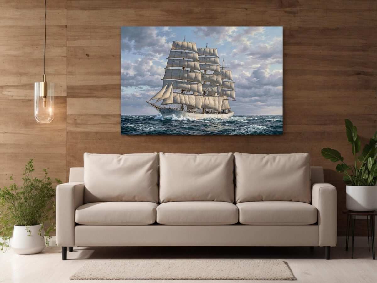 57-1408.jpg Leinwandbild Segelschiff auf bewegter See – Maritimes Wandbild mit Meer & Wolken