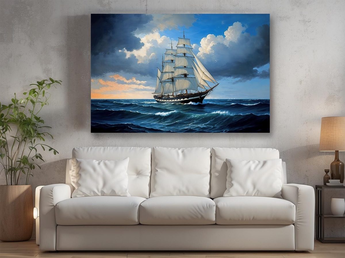 Segelschiff auf hoher See , Digital Art, Bild auf Leinwand