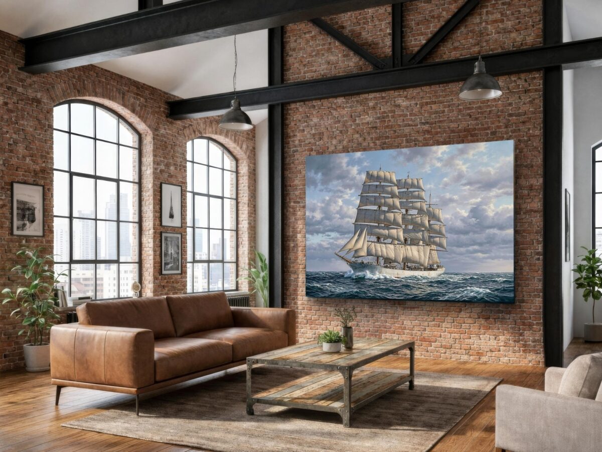 57-1411.jpg Leinwandbild Segelschiff auf bewegter See – Maritimes Wandbild mit Meer & Wolken