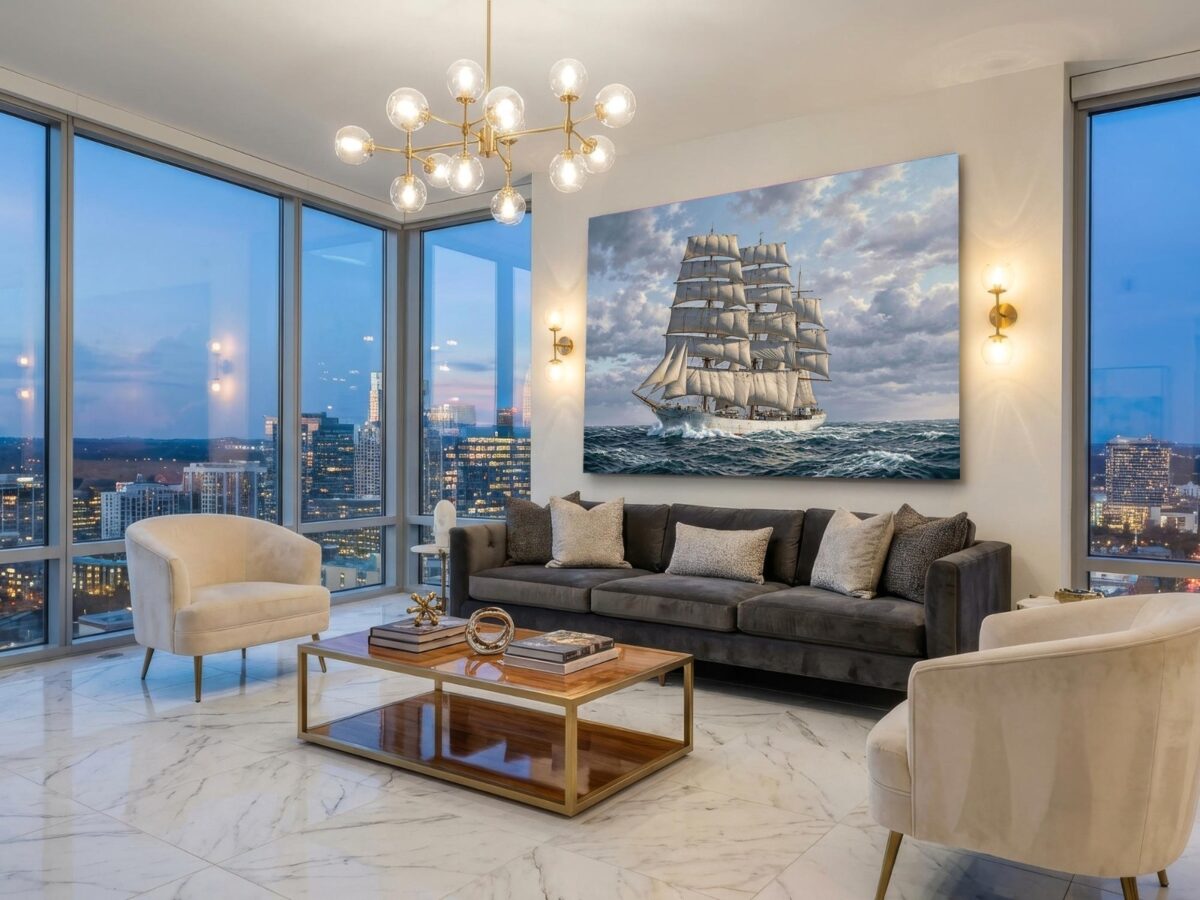 57-1414.jpg Leinwandbild Segelschiff auf bewegter See – Maritimes Wandbild mit Meer & Wolken