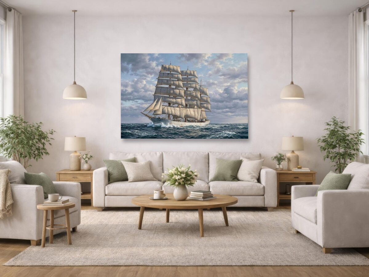 57-1417.jpg Leinwandbild Segelschiff auf bewegter See – Maritimes Wandbild mit Meer & Wolken