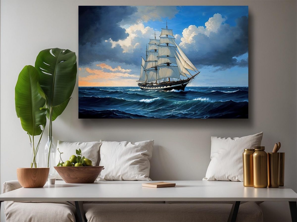 Segelschiff auf hoher See , Digital Art, Bild auf Leinwand