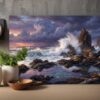 57-1424.jpg Leinwandbild Stürmische Küste Schiffswrack Regenbogen Meer Felsen Wandbild