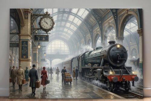 57-1425.jpg Leinwandbild Dampflok im historischen Bahnhof – Eisenbahn Nostalgie