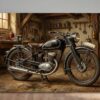 57-1426.jpg Oldtimer Motorrad Leinwandbild – Klassisches Motorrad in historischer Werkstatt