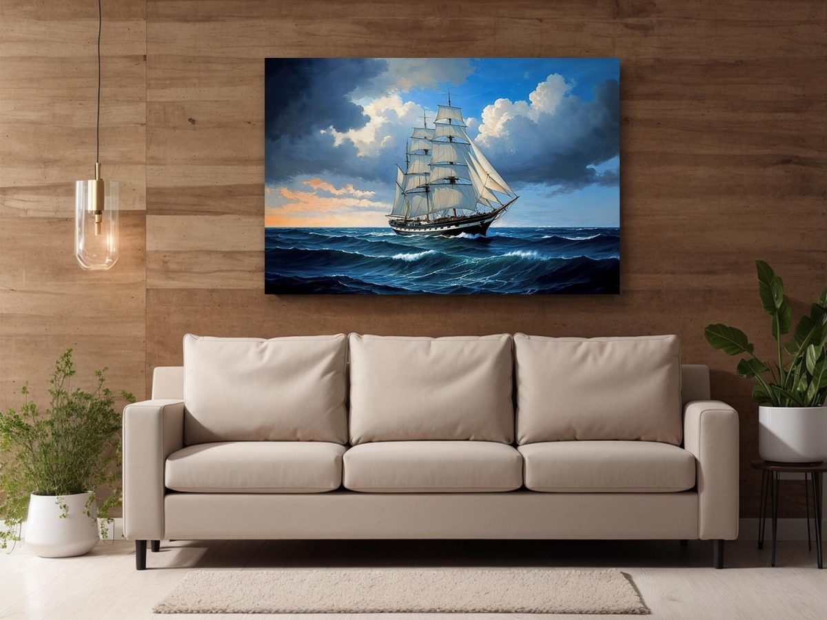 Segelschiff auf hoher See , Digital Art, Bild auf Leinwand