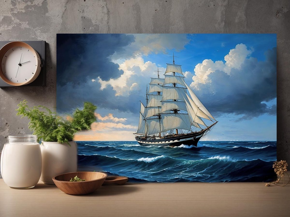 Segelschiff auf hoher See , Digital Art, Bild auf Leinwand