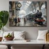 57-1444.jpg Leinwandbild Dampflok im historischen Bahnhof – Eisenbahn Nostalgie