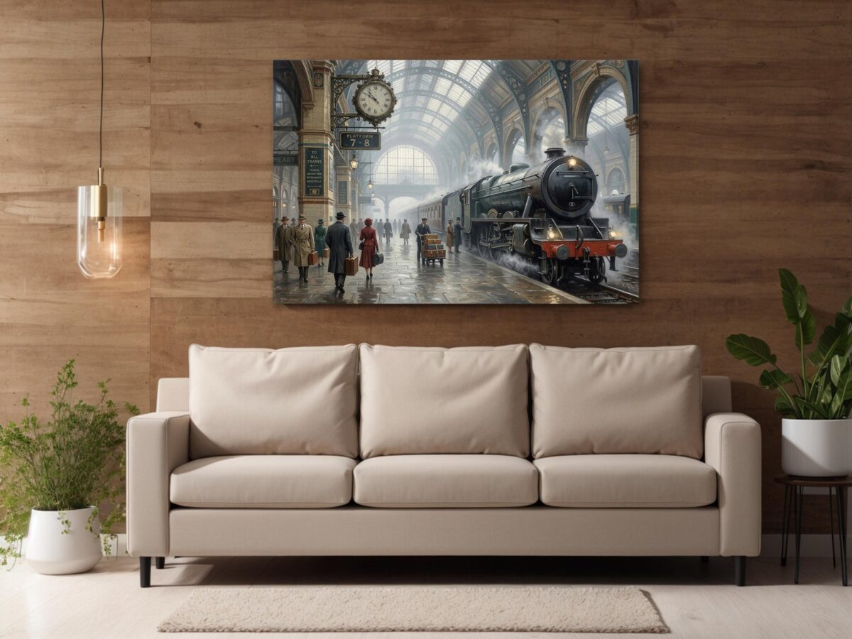 57-1446.jpg Leinwandbild Dampflok im historischen Bahnhof – Eisenbahn Nostalgie