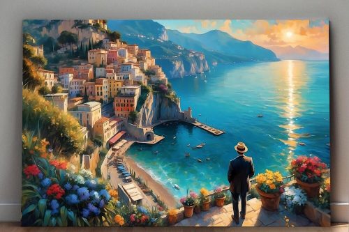 57-145.jpg Blick auf Stadt am Mittelmeer–wie Ölgemälde, Digital Art, KI Art