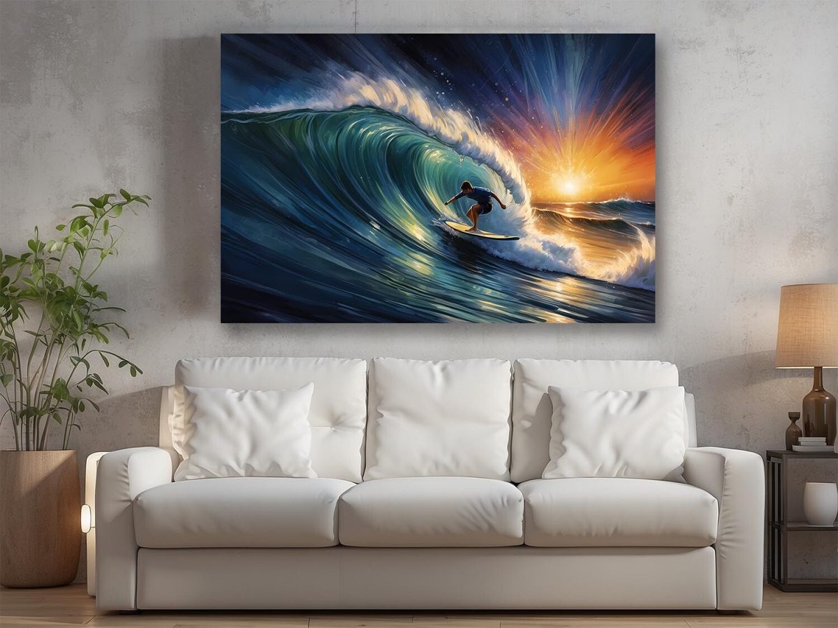 Surfer und Sonne – wie Ölgemälde, Digital Art, KI Art