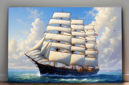 Segelschiff auf hoher See, auf Leinwand, wie Ölgemälde, Digital Art,
