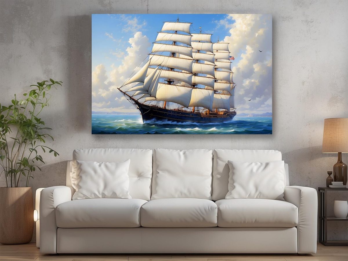 Segelschiff auf hoher See, auf Leinwand, wie Ölgemälde, Digital Art,