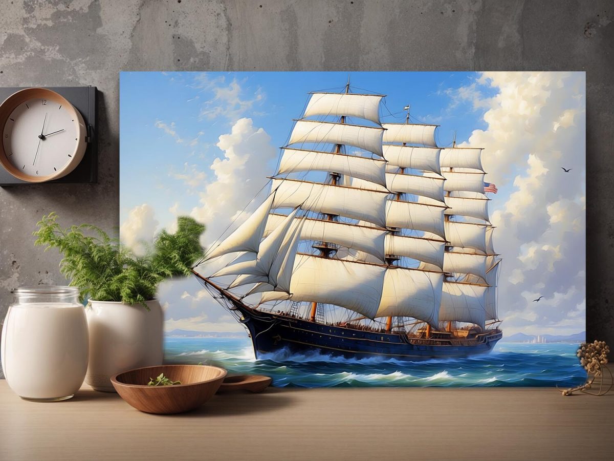 Segelschiff auf hoher See, auf Leinwand, wie Ölgemälde, Digital Art,