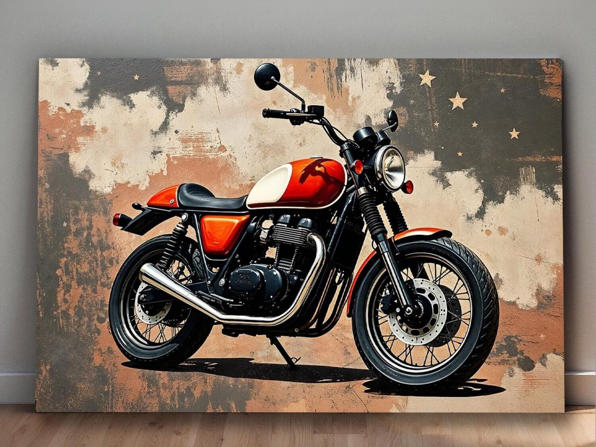 Retro Motorrad KunstBild auf Leinwand – Vintage Wandbild