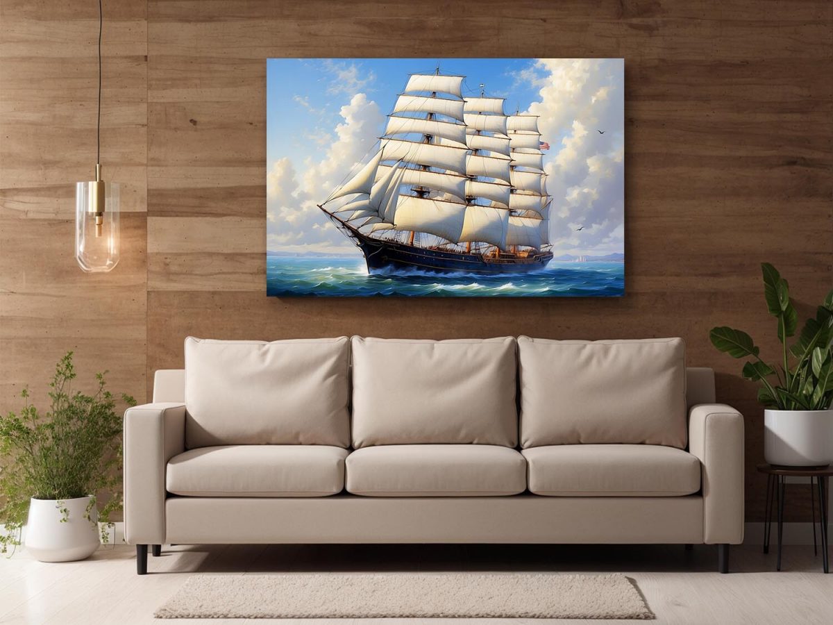 Segelschiff auf hoher See, auf Leinwand, wie Ölgemälde, Digital Art,