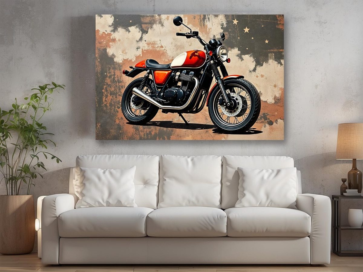 Retro Motorrad KunstBild auf Leinwand – Vintage Wandbild