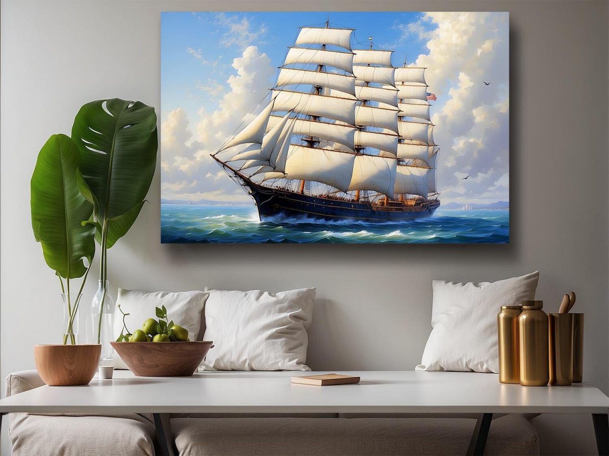 Segelschiff auf hoher See, auf Leinwand, wie Ölgemälde, Digital Art,