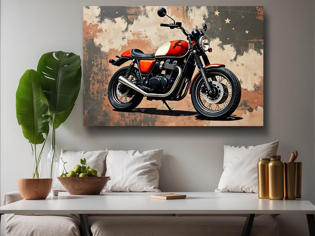 Retro Motorrad KunstBild auf Leinwand – Vintage Wandbild