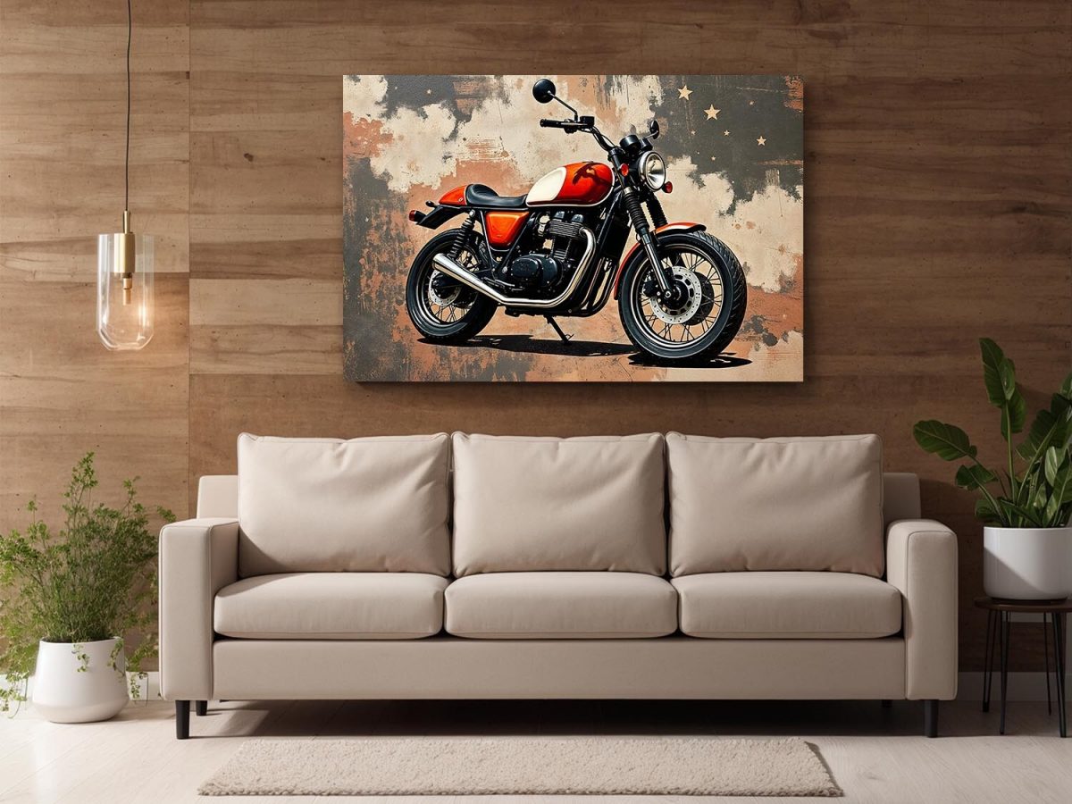 Retro Motorrad KunstBild auf Leinwand – Vintage Wandbild