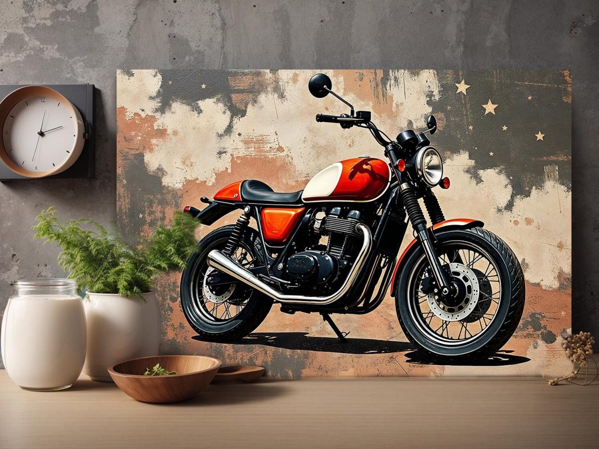 Retro Motorrad KunstBild auf Leinwand – Vintage Wandbild