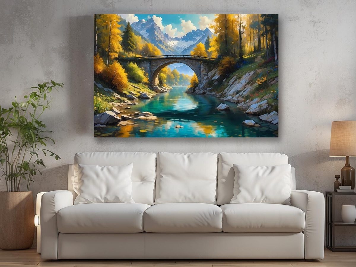 Bergblick mit Brücke, Digital Art, KI Art