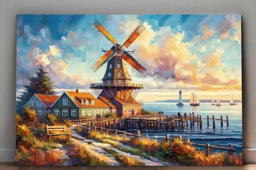 57-185.jpg Küstenlandschaft mit Windmühle, Digital Art, KI Art