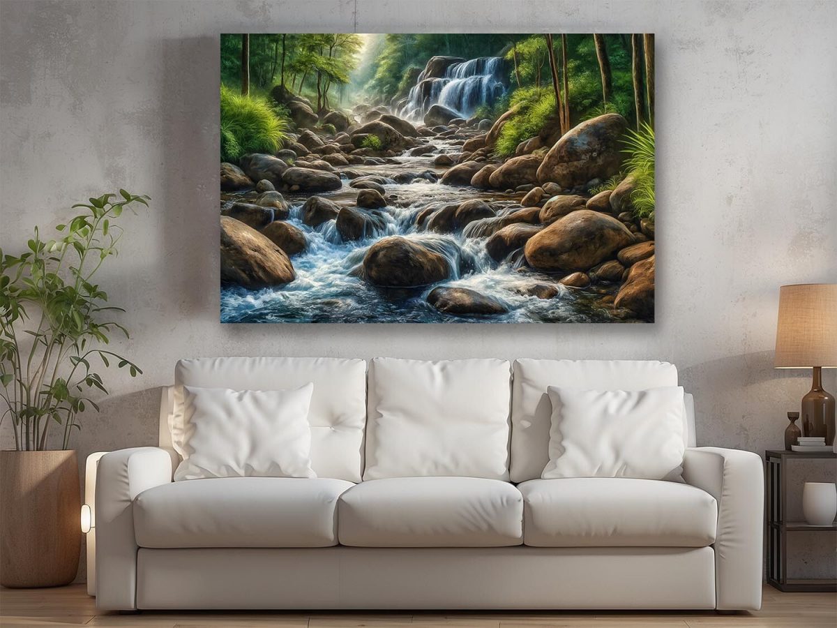 57-255.jpg Flusslandschaft mit Wasserfall und Felsen im Wald, Digital Art, KI Art