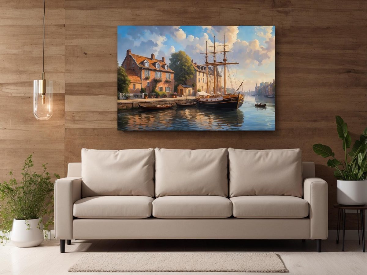 Hafen im Sonnenuntergang– wie Ölgemälde, Digital Art, KI Art