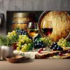 Stillleben mit Wein, Trauben und Fässern, Digital Art,