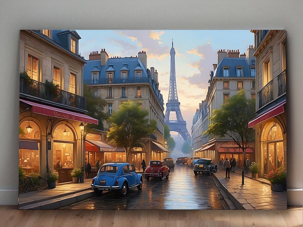 57-295.jpg Pariser Straßenszene mit Eiffelturm – wie Ölgemälde, Digital Art, KI Art