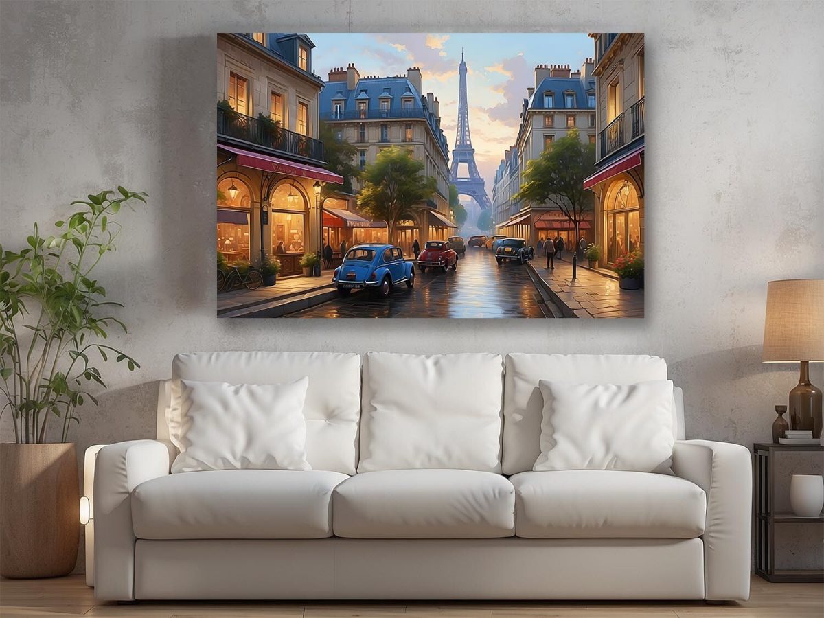 57-296.jpg Pariser Straßenszene mit Eiffelturm – wie Ölgemälde, Digital Art, KI Art