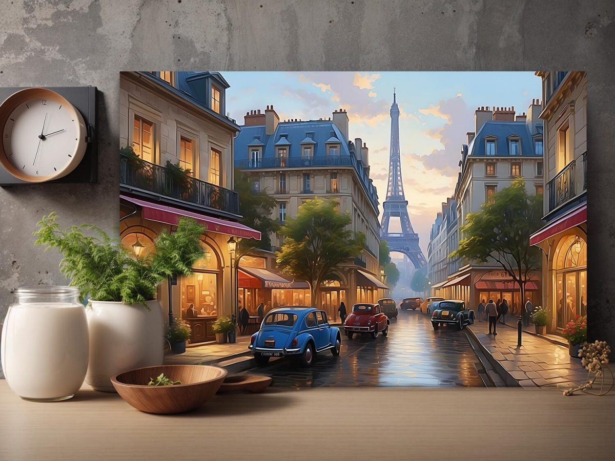 57-297.jpg Pariser Straßenszene mit Eiffelturm – wie Ölgemälde, Digital Art, KI Art