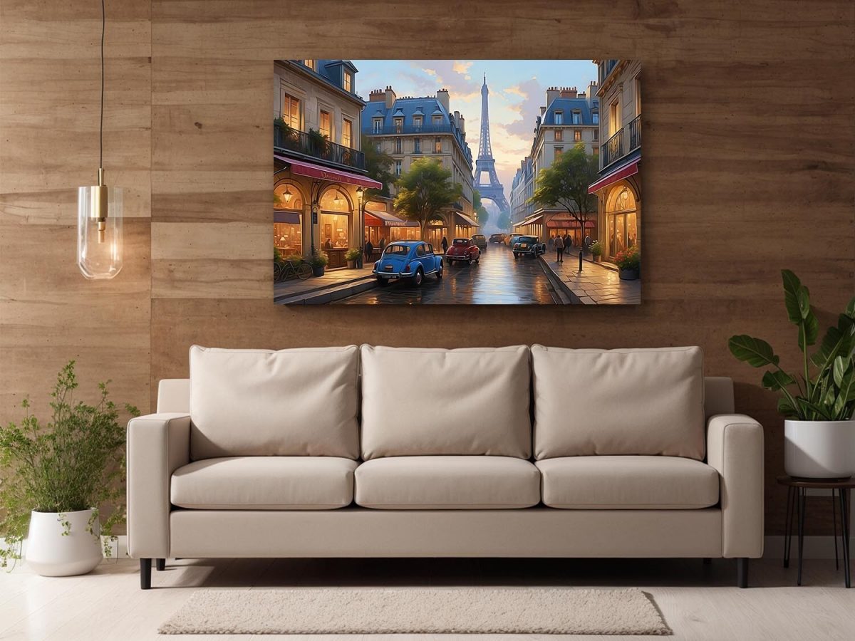 57-298.jpg Pariser Straßenszene mit Eiffelturm – wie Ölgemälde, Digital Art, KI Art