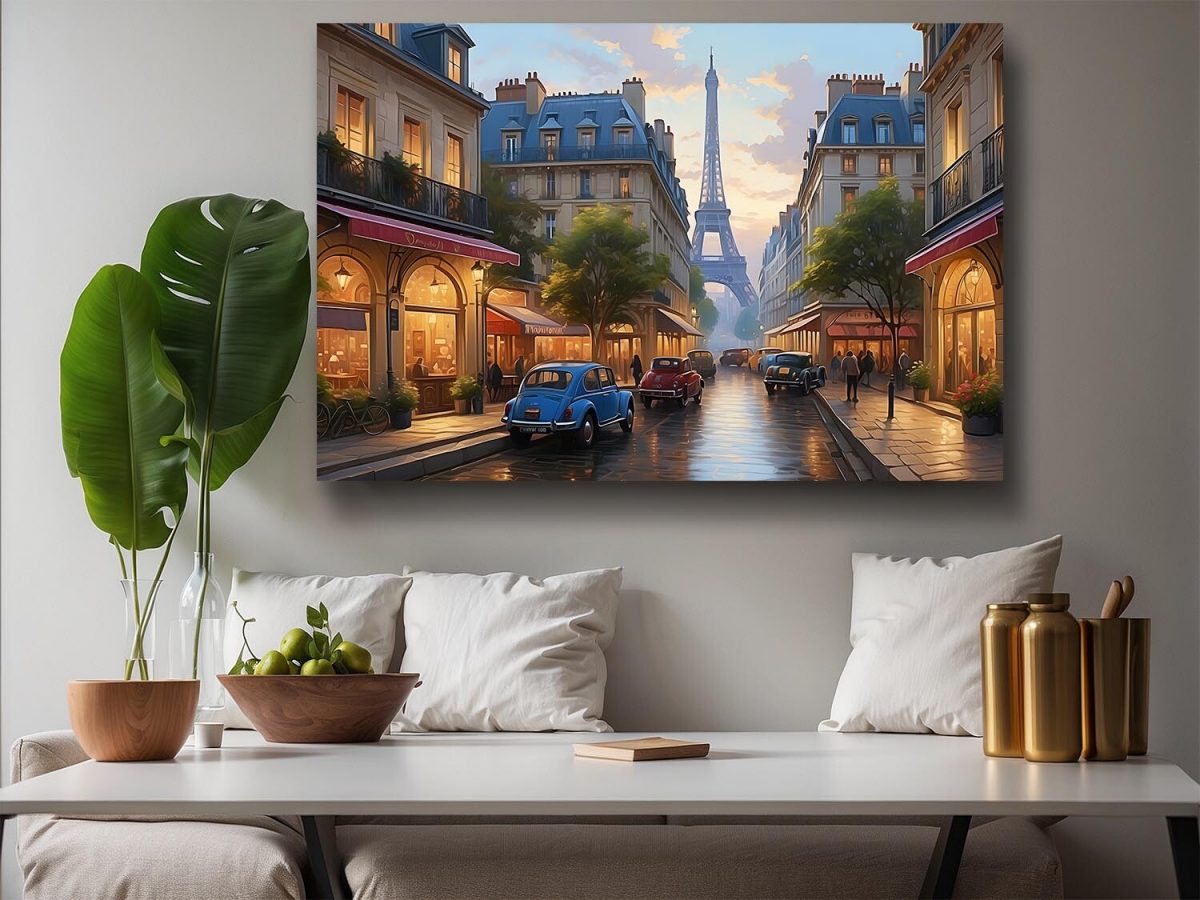 57-299.jpg Pariser Straßenszene mit Eiffelturm – wie Ölgemälde, Digital Art, KI Art