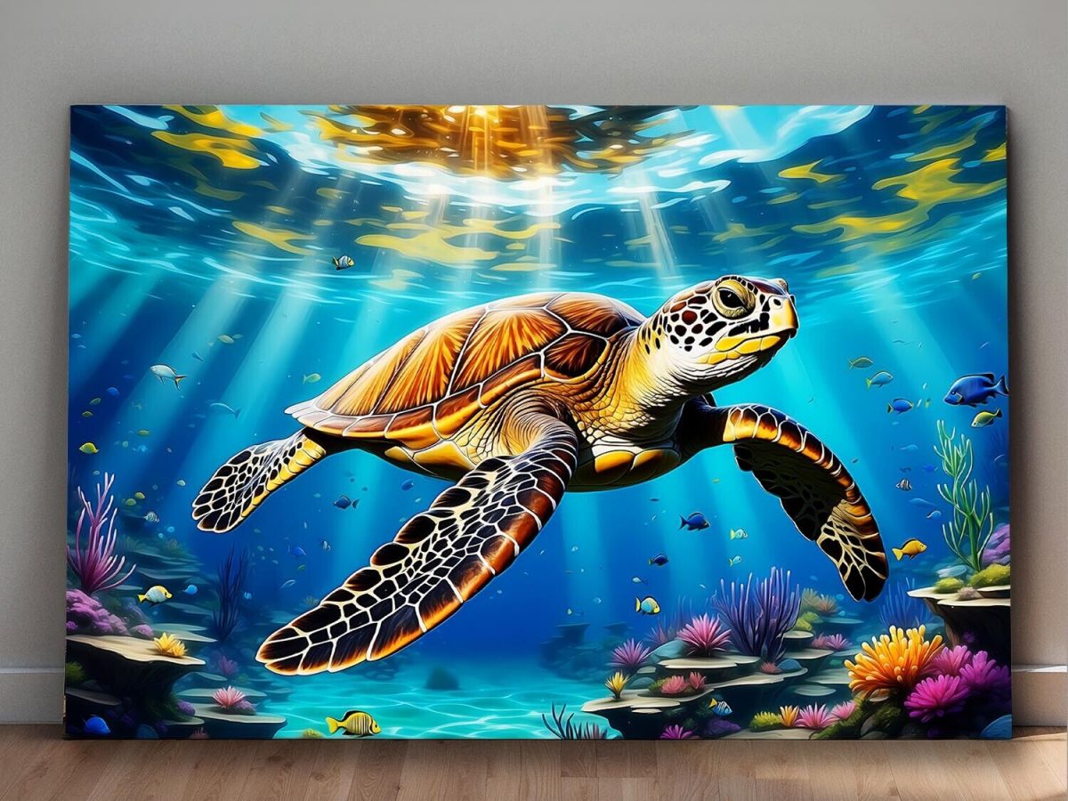 Meeresschildkröte - Bild auf Leinwand, Digital Art, KI Art
